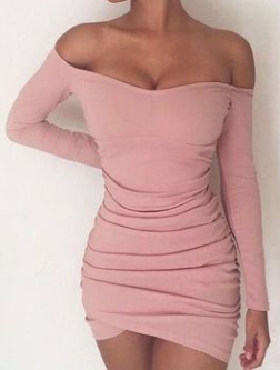 Long Sleeve Off-Shoulder Ruched Bodycon Dress for Women