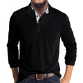 Mens Long Sleeve Polo Shirts Classic Button Down Golf Shirt Fashion Casual Moisture Wicking Shirts with Pocket Black