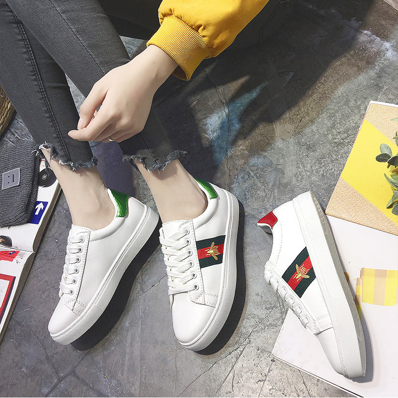 2020 Trendy Women's Casual Bee Flat White Sneakers