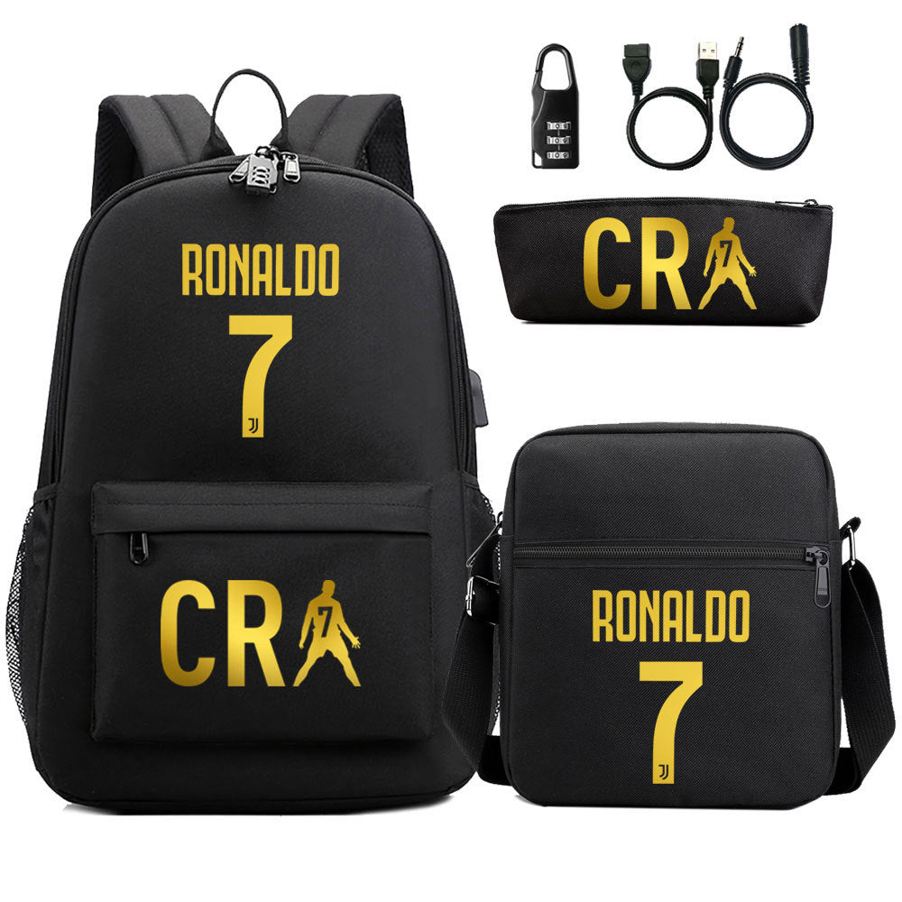 Cristiano Ronaldo Print Casual Canvas Backpack for Teens