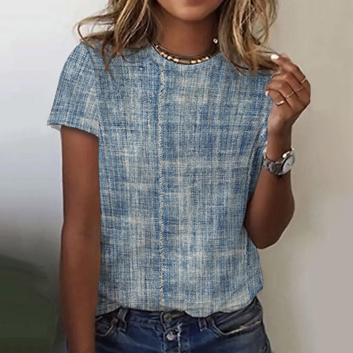 2018 Summer Women's Pocket Print Striped T-Shirt