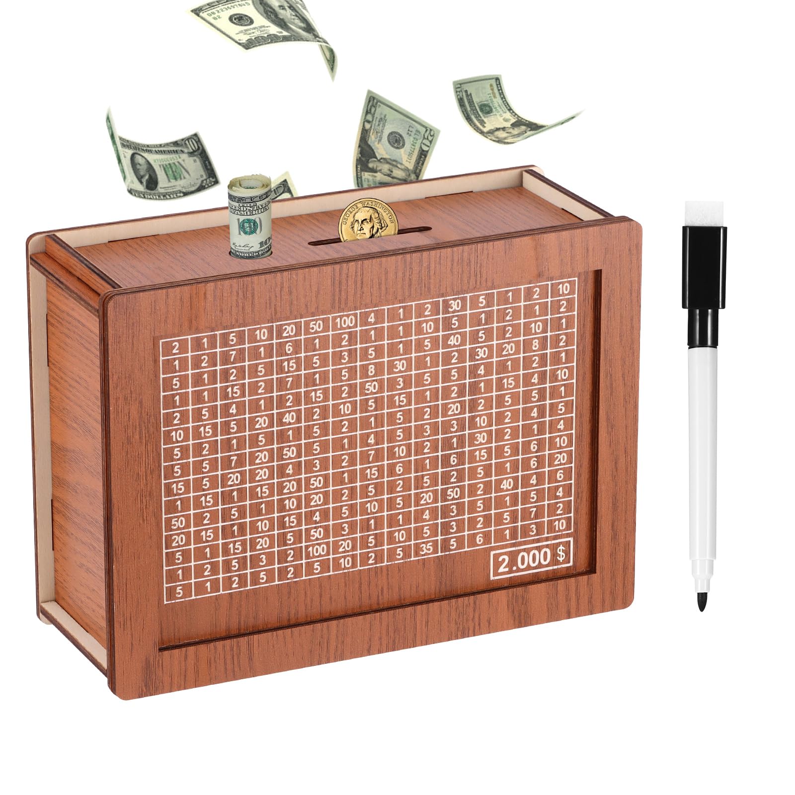 Piggy Bank for Kids Wooden Piggy Bank Coin Bank with Counting Target Safe Coin Saving Banks Cash Piggy Banks for Home Gifts for Boys Kids Money Piggy Banks - Dark Brown (2000$)