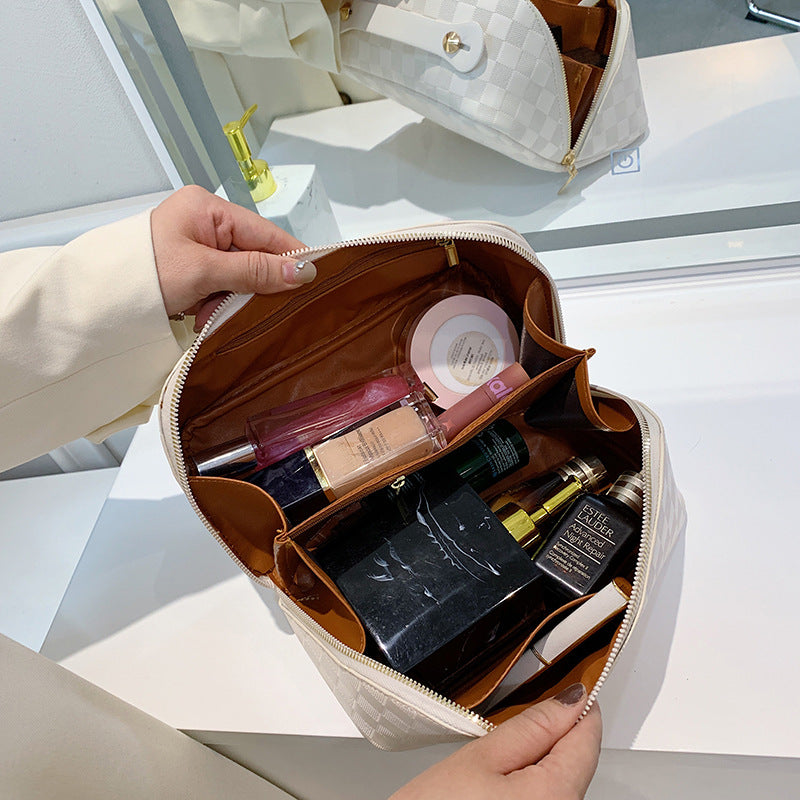 Large-Capacity Leather Makeup Bag for Travel and Toiletries