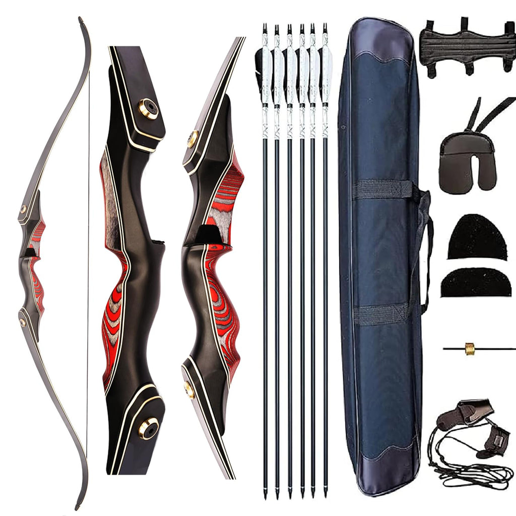 PMZ Recurve Bow and Arrow Set Newset Professional Aldults Archery Hunting Bow Kit 60 Wooden Takedown Bow for Youth Beginners to Advanced Outdoor Practice & Hunting Right Hand 25 lbs