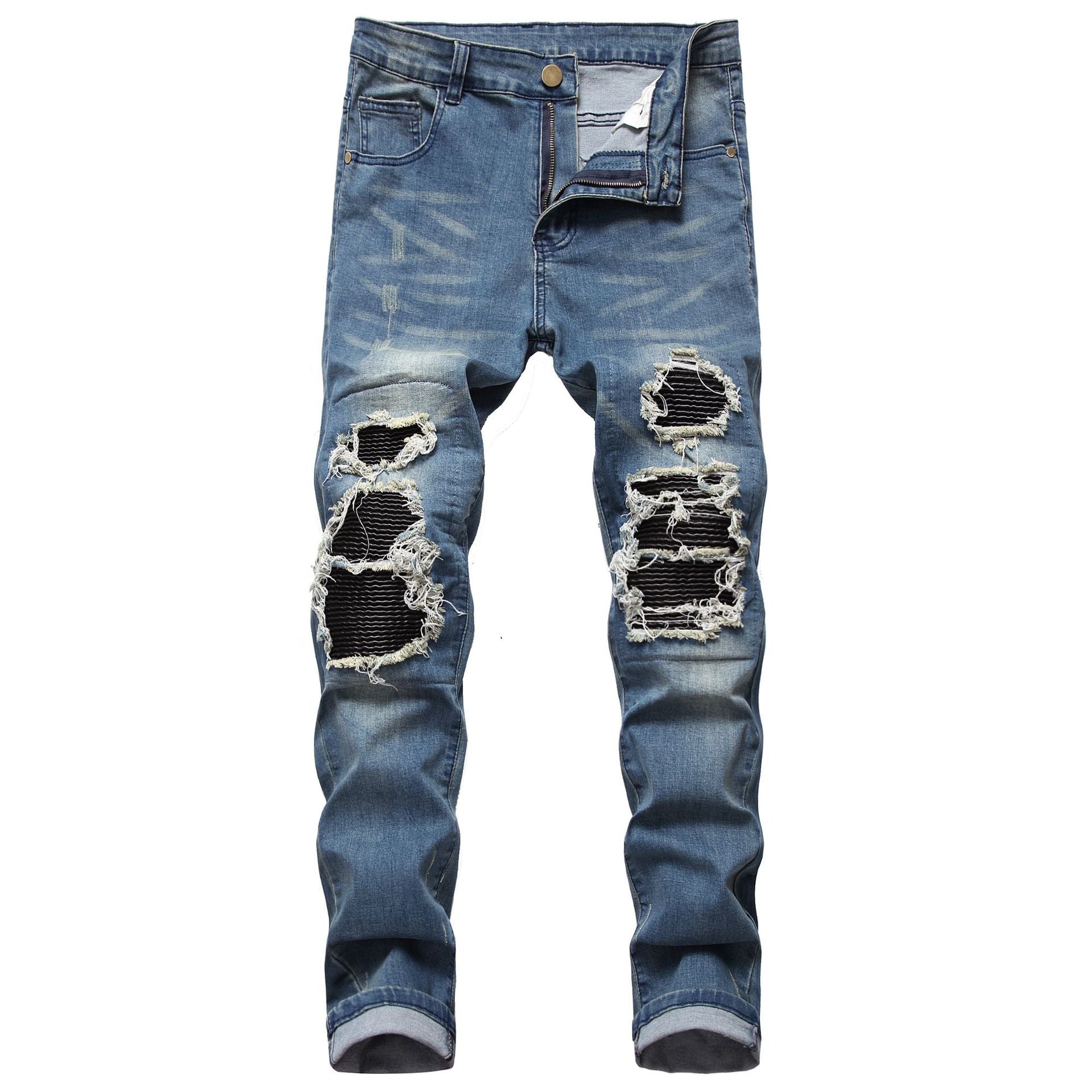 Men's Shredded Slim-Fit Motorcycle Jeans