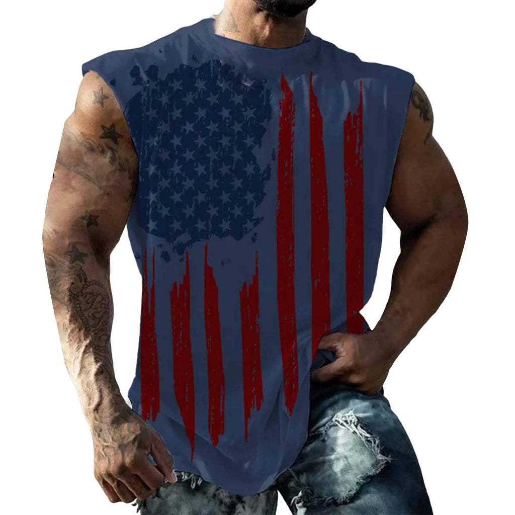 Generic American Flag Tank Top Mens 4th of July Shirt Patriotic USA Sleeveless Graphic Muscle Shirts Summer Workout Gym Funny Tanks Fourth of July Memorial Day Big and Tall T-Shirt Navy S