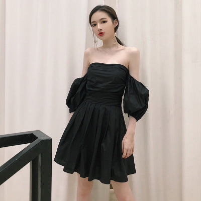 Vintage Off-Shoulder Lantern Sleeve Dress with Bow