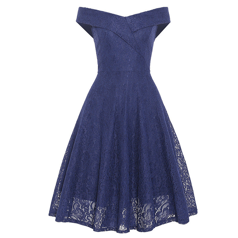 Lace Dress with Off-Shoulder Design