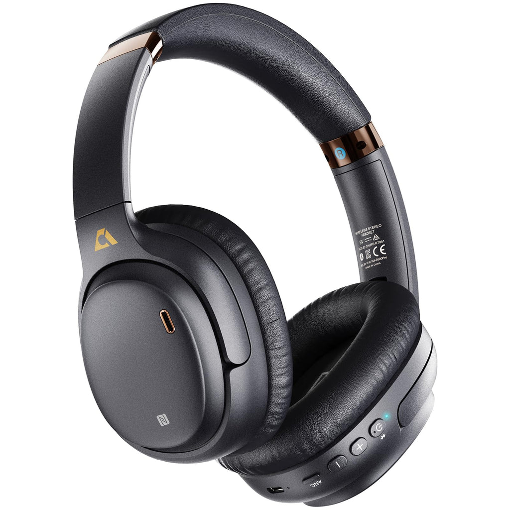 Lavales E600Pro Over Ear Headphones Hybrid Active Noise Cancelling Wireless Bluetooth Headphones aptX HD & Low Latency Hi-Res Audio Deep Bass 68H Playtime - Black