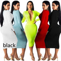 Deep V Neck Long Sleeve Hip Dress for Fashionable Look