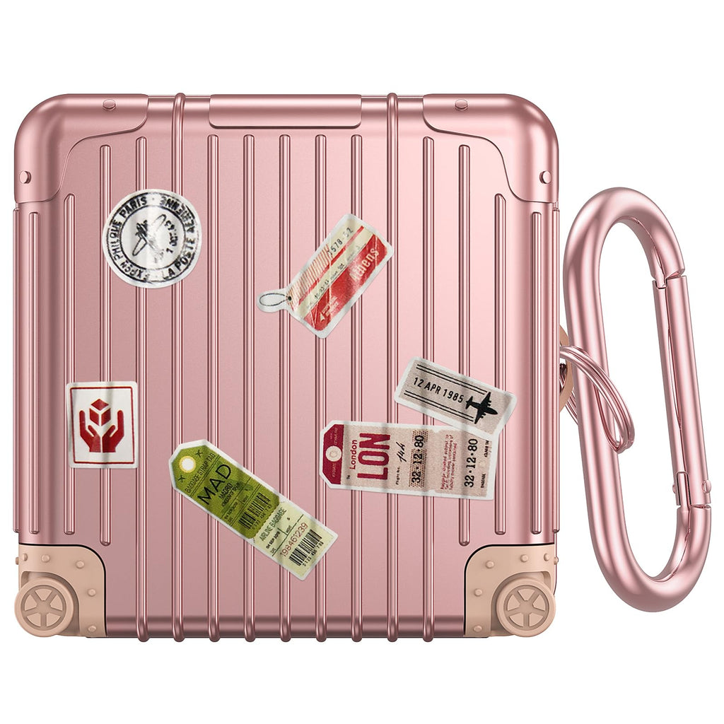 KOREDA Funny Suitcase Design Case for Samsung Galaxy Buds FE/Galaxy Buds 2 Pro/Galaxy Buds Pro/Galaxy Buds Live Cute Fashion Protective Hard Case for Women Men with Keychain (Rose Gold)