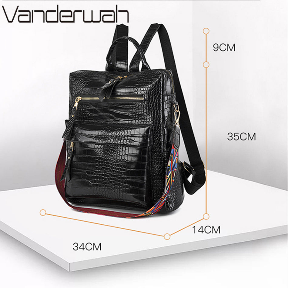 Crocodile Pattern Women's Large Capacity Travel Backpack