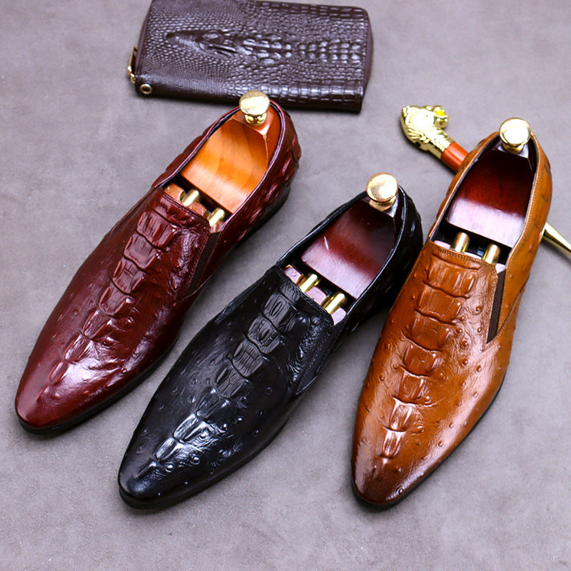 Crocodile Pattern Men's Dress Shoes - Casual Business Style