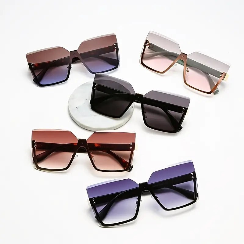 Slim Half-Frame Metal Sunglasses for Women