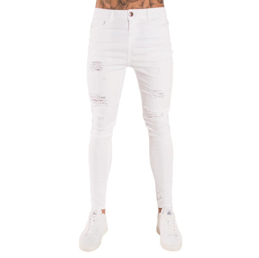 Men's Ripped Knee Zipper Slim Fit Jeans (Cross-Border)