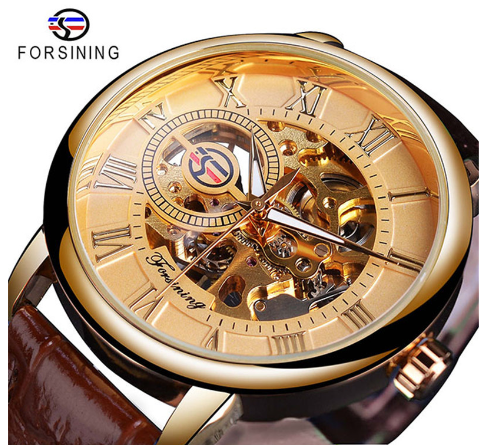 Hollow Design Manual Mechanical Watch with Leather Strap