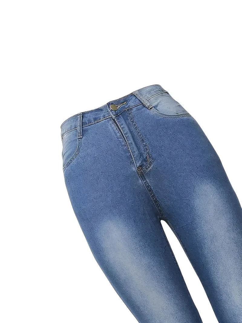 Blue High Waist Skinny Jeans with Slash Pockets