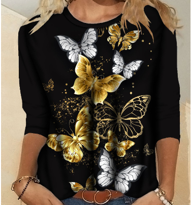 Women's Fashion Printed Long Sleeve Crew Neck T-Shirt