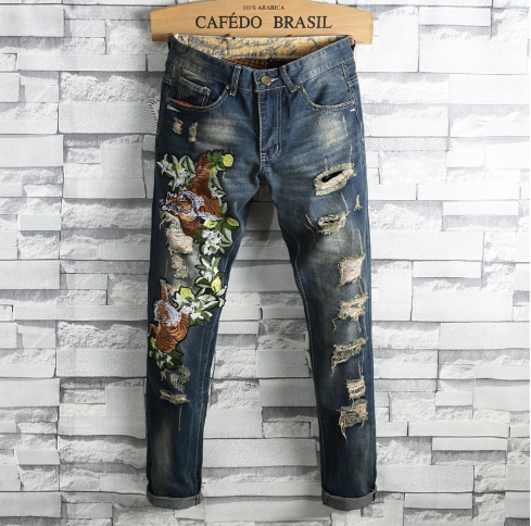 Trendy Ripped Straight Men's Jeans in European Style