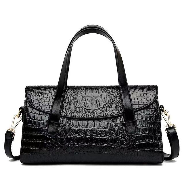 Vintage Crocodile Pattern Leather Messenger Handbag