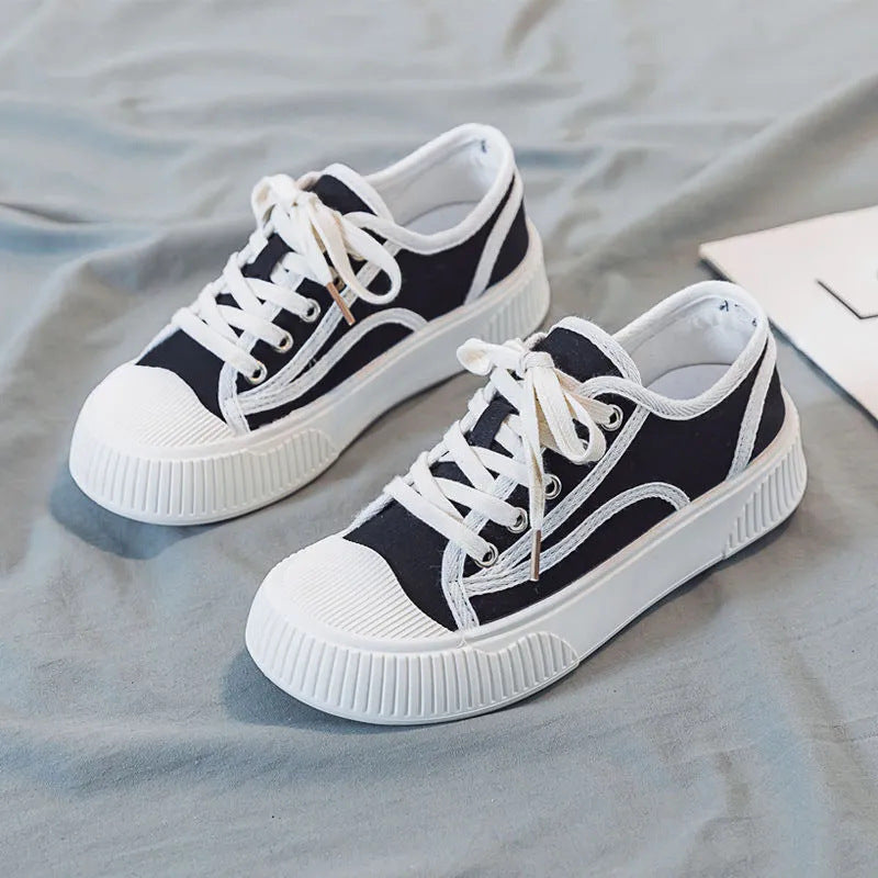 Fashionable Women's Thick-Soled Canvas Sneakers