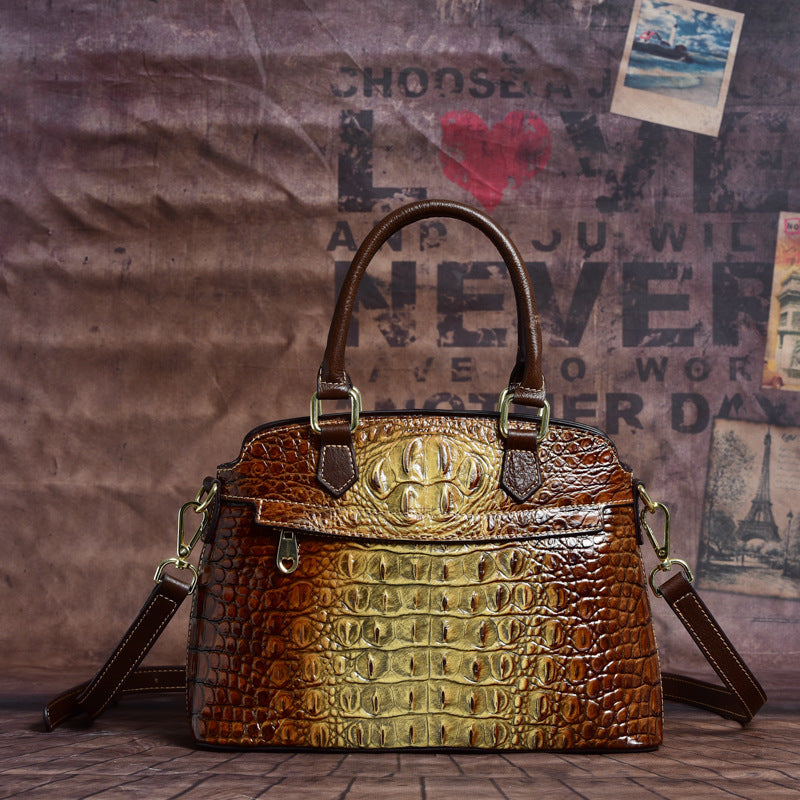 Vintage Crocodile Pattern Leather Shoulder Bag