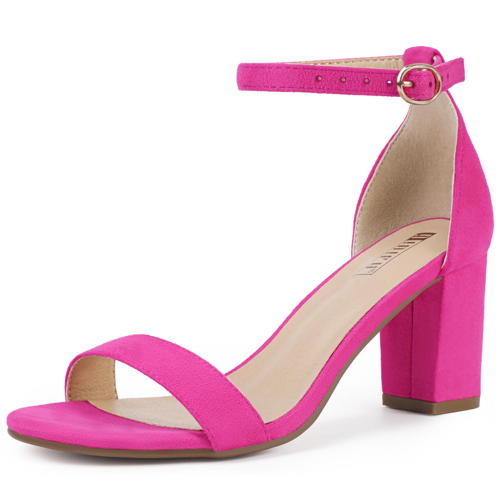 IDIFU Hot Pink Heels Chunky Block Low Heels Wedding Bridal Prom Dance Party Dress Shoes Open Toe Ankle Strap Heeled Sandals Dressy Comfortable Trendy Short Thick Summer Cute Heels(Hot Pink Suede 11)