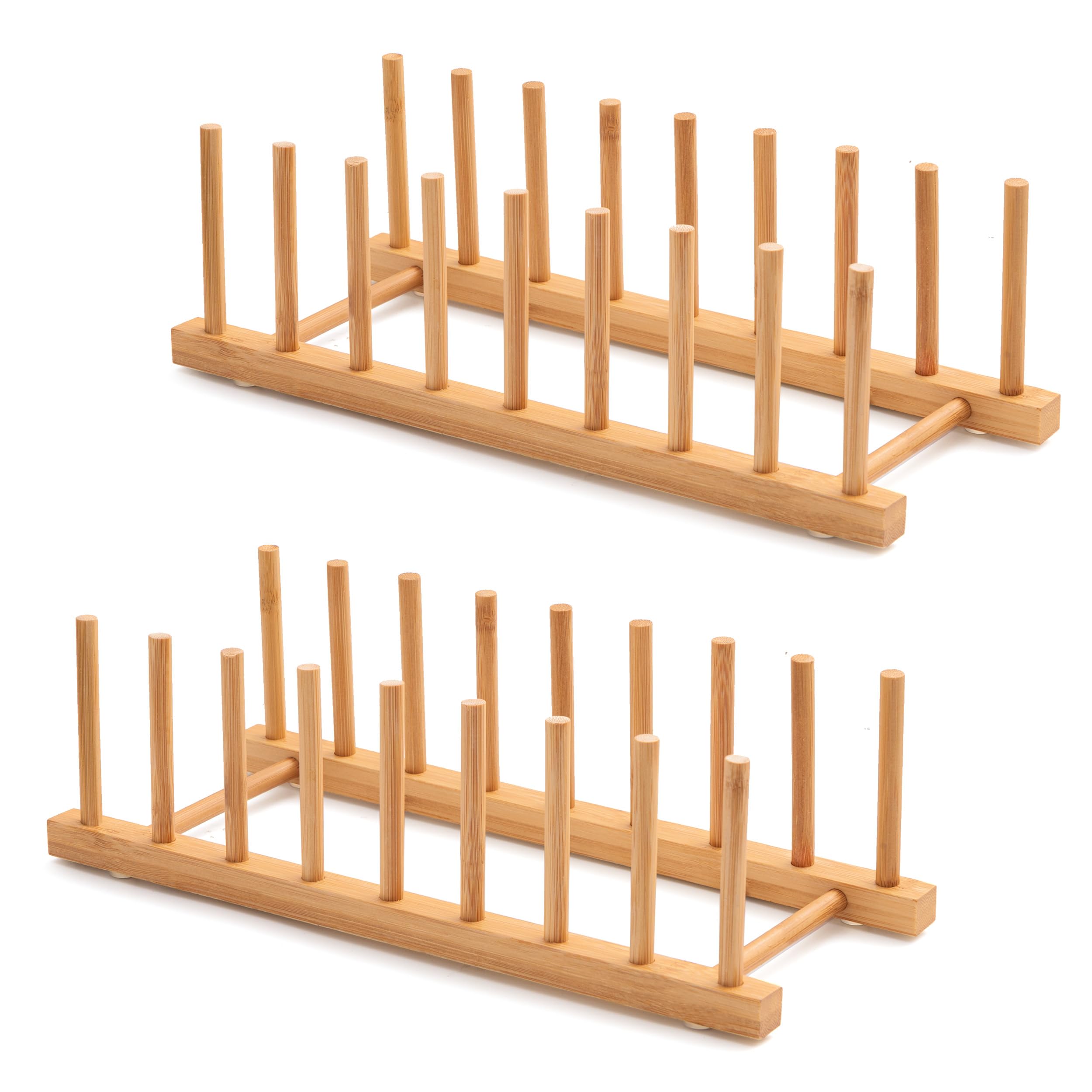 Oyydecor Bamboo Dish Drying Rack for Kitchen Counter and Cabinet Dish/Book/Plate/Bowl/Cup/Cutting Board/Pot Lid Organizer for Kitchen Living Room Study Display Cabinet (8 Slots)