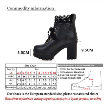 Lace Trim Waterproof Platform Chunky Heel Women's Boots