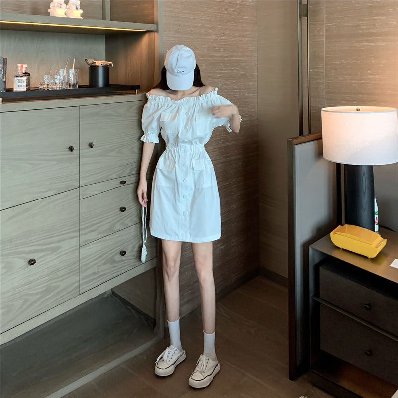 French Style Off-Shoulder Puff Sleeve Dress for Women