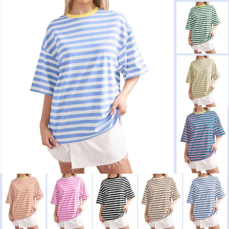 2024 Women's Summer Casual Striped Print T-Shirt