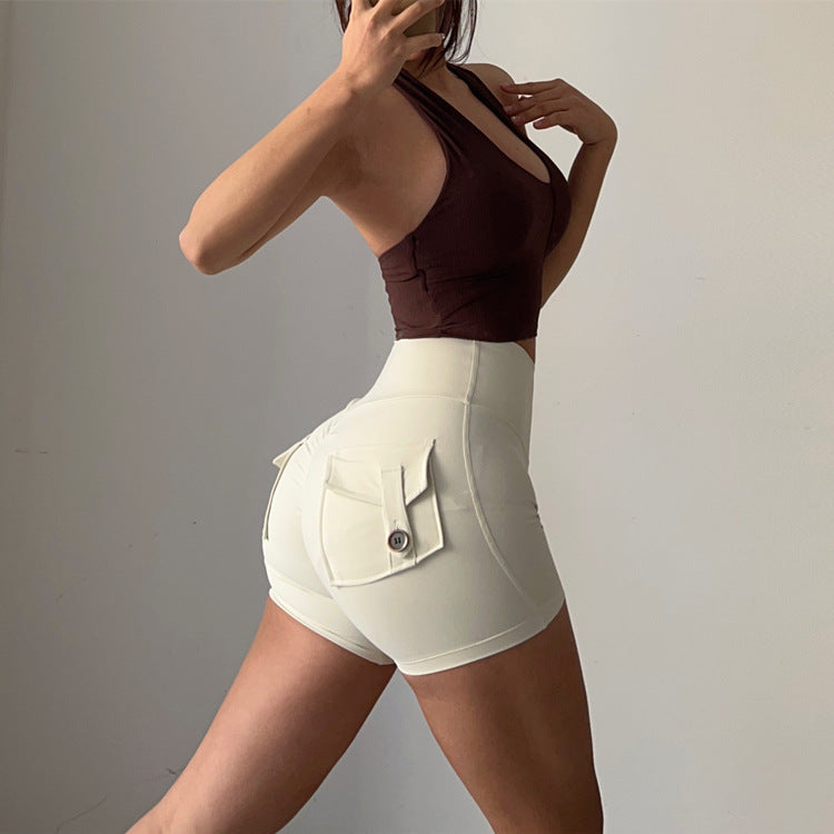 High Waist Stretch Peach Tooling Tight Yoga Shorts
