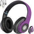 iJoy Bluetooth Headphones Over Ear Wireless and Wired Foldable Headset Built-in Microphone FM Micro SD Card Slot - (Purple) Adults Kids Men Women