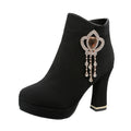 Waterproof Platform High Heel Rhinestone Chunky Boots