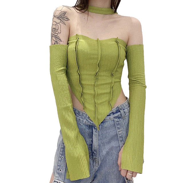 Off-Shoulder Long-Sleeve Women's Sexy Top with Straps