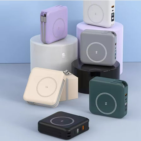 Wireless Fast Charging Power Bank with Built-in Cable