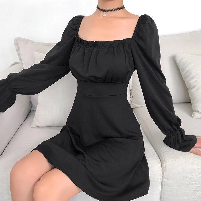 Solid Color Long Sleeve Dress with Off-Shoulder Design