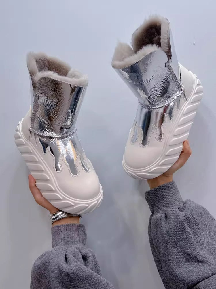 2023 Winter Women's Color Block Thick Sole Snow Boots
