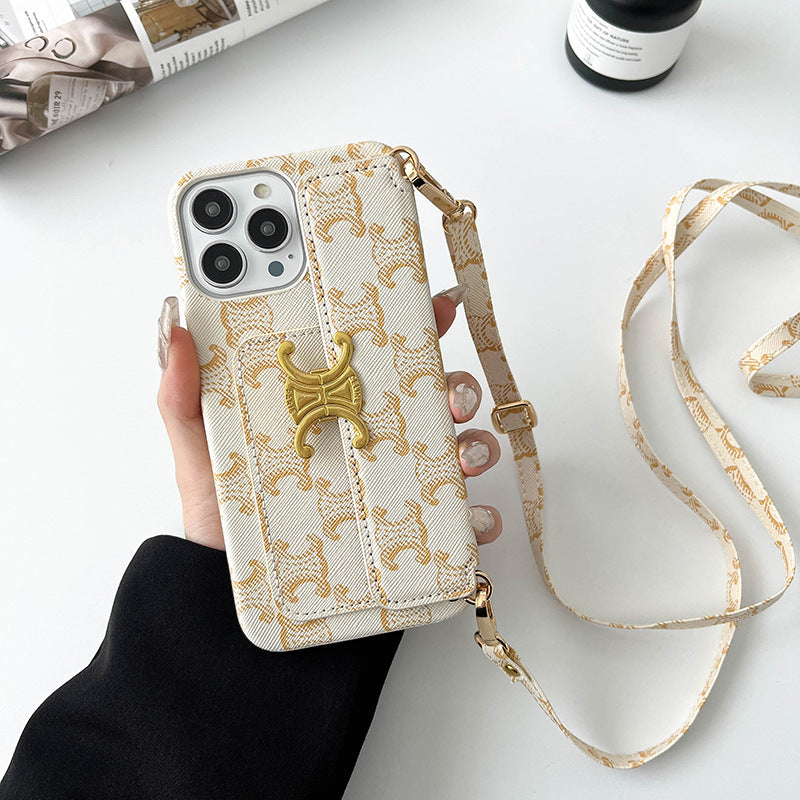 Brown Crossbody Card Holder Case for iPhone 12-15 Pro Max