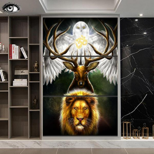 Forest Animals - Multi-Panel Canvas Decor (Deer, Lion, Bird)