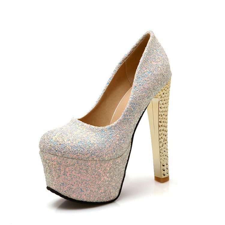 Sexy High Heels with Waterproof Platform and Sequins