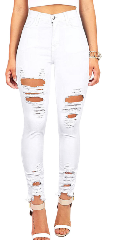 High Waisted Ripped Skinny Jeans with Raw Hem