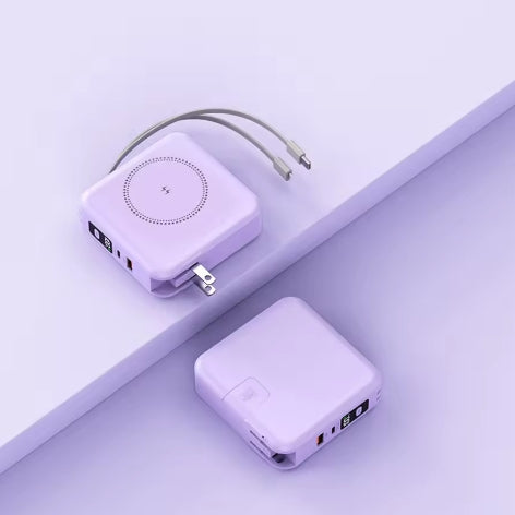 Wireless Fast Charging Power Bank with Built-in Cable