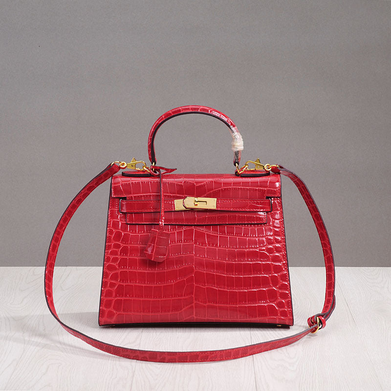 Genuine Leather Crocodile Pattern Shoulder Bag