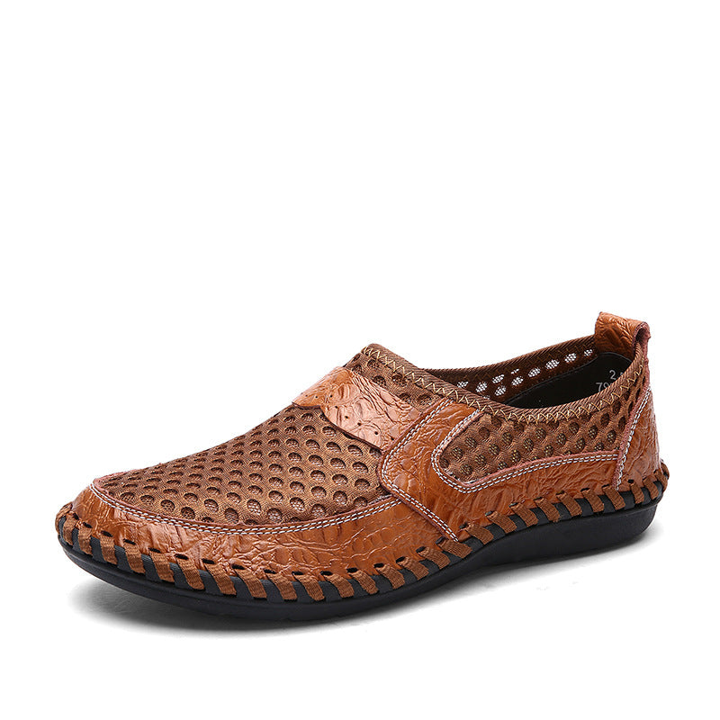 Men's Breathable Leather Hollow Casual Shoes (Korean Style)