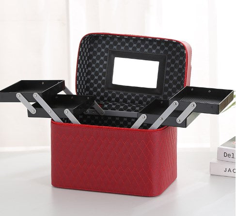 Large Capacity PU Cosmetic Bag with Mirror and Zipper