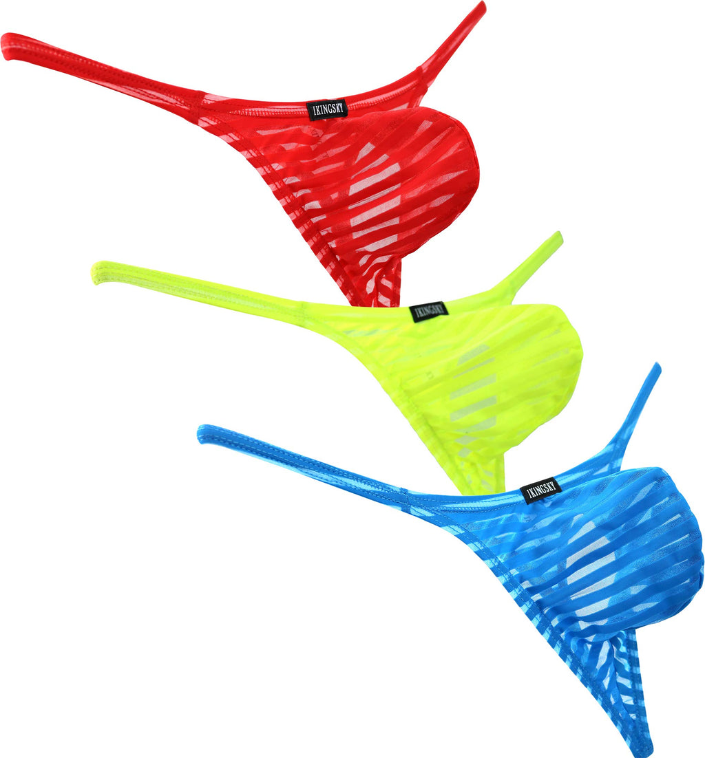 IKINGSKY Mens Sexy Little Thong Underwear See Through Pouch G-string Under Panties (Large 3 Pack)
