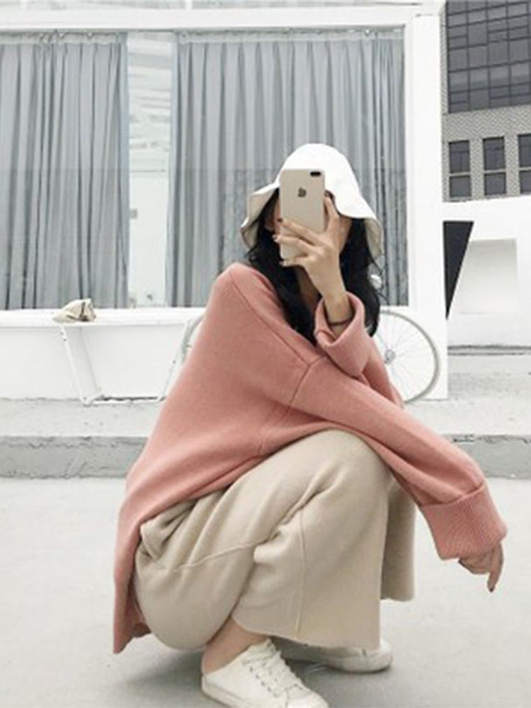 Korean Style Loose Sweater and Wide Leg Pants Set