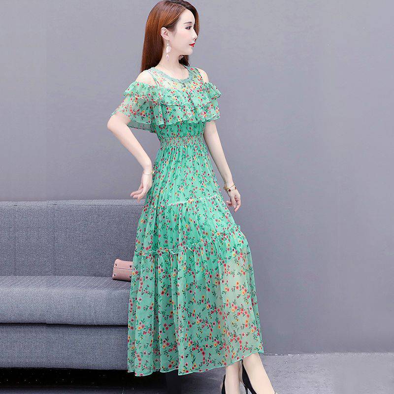 Floral Chiffon Off-Shoulder Dress for Women