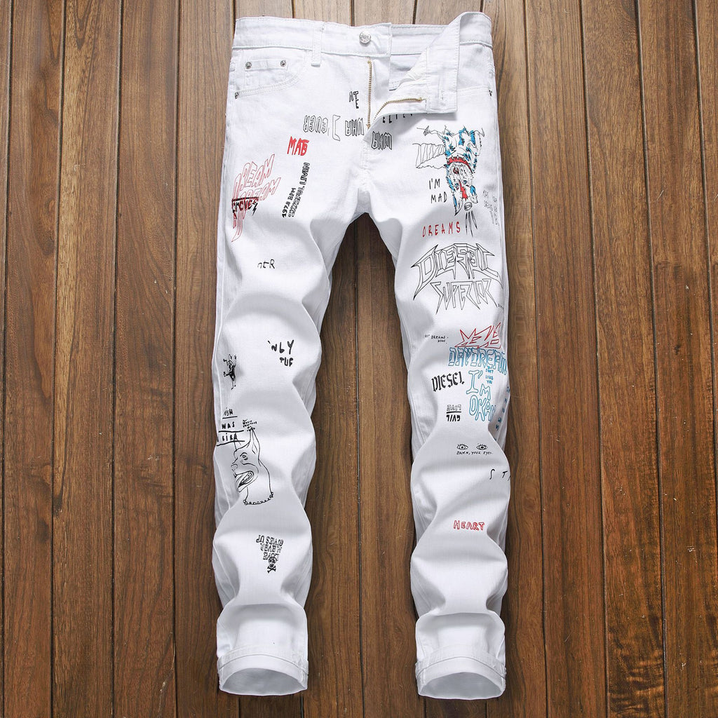 Vintage Style 3D Pattern Men's Jeans from Europe